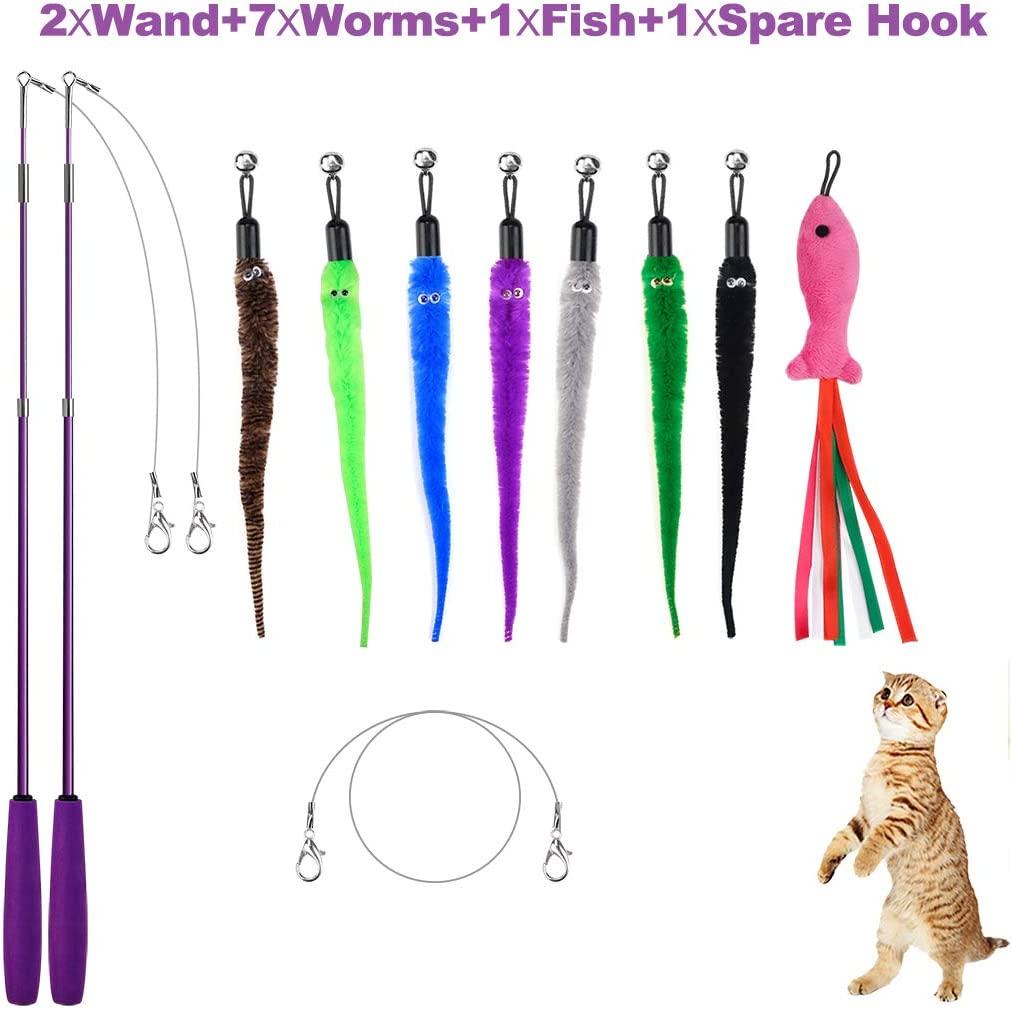  Retractable Cat Toys Wand with 5 Piece Teaser Refills
