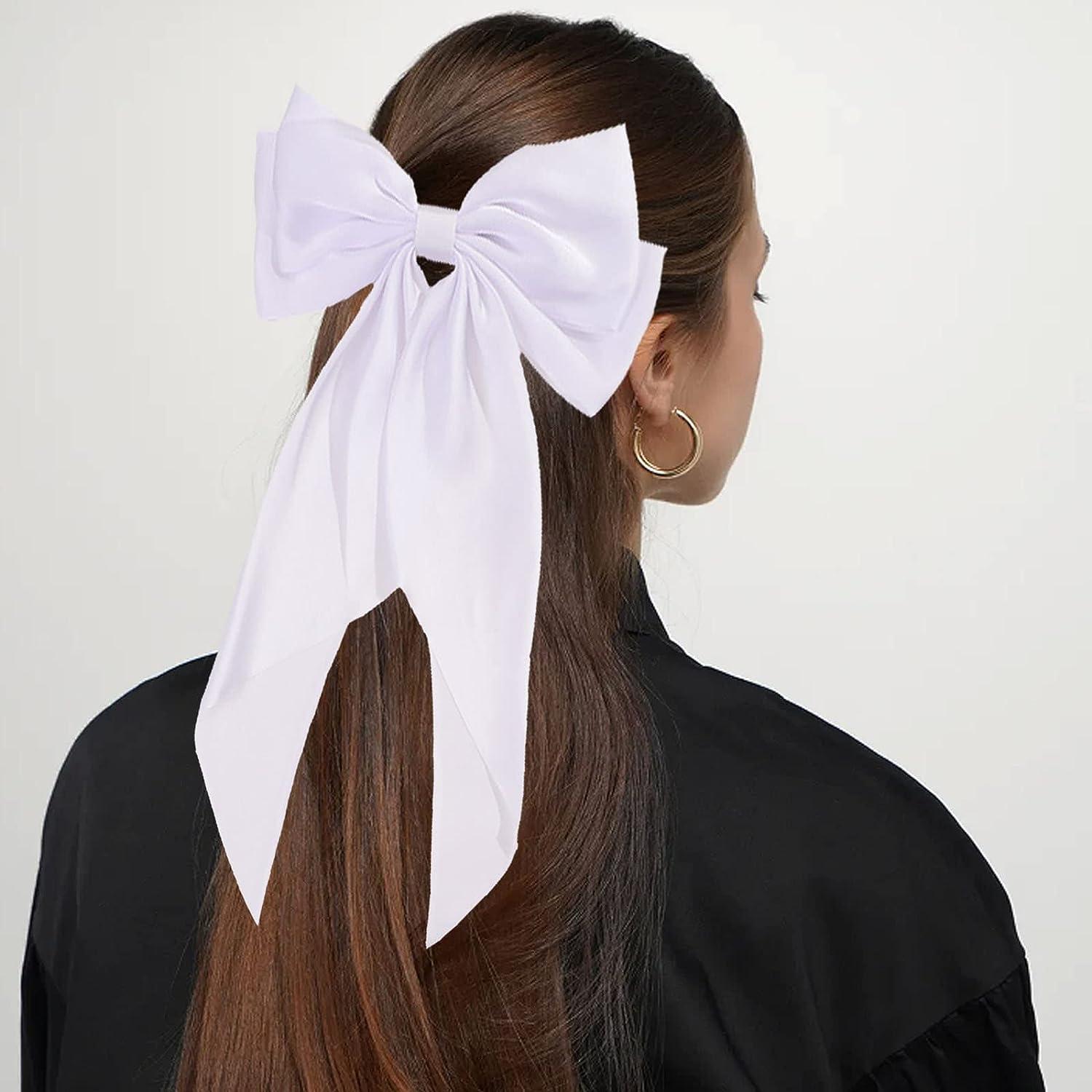  Black Hair Bows for Women - 2Pcs Silkly Satin Hair Ribbon Bow  with Metal Clips Hair Accessories for Girls : Beauty & Personal Care