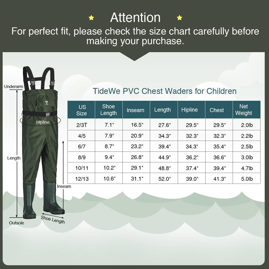 TIDEWE Chest Waders for Toddler & Children, Neoprene Waterproof Insulated  Hunting & Fishing Youth Waders for Boy and Girl, Cleated Bootfoot Kids  Wader, Next Camo Evos (Size 4) : : Sports 