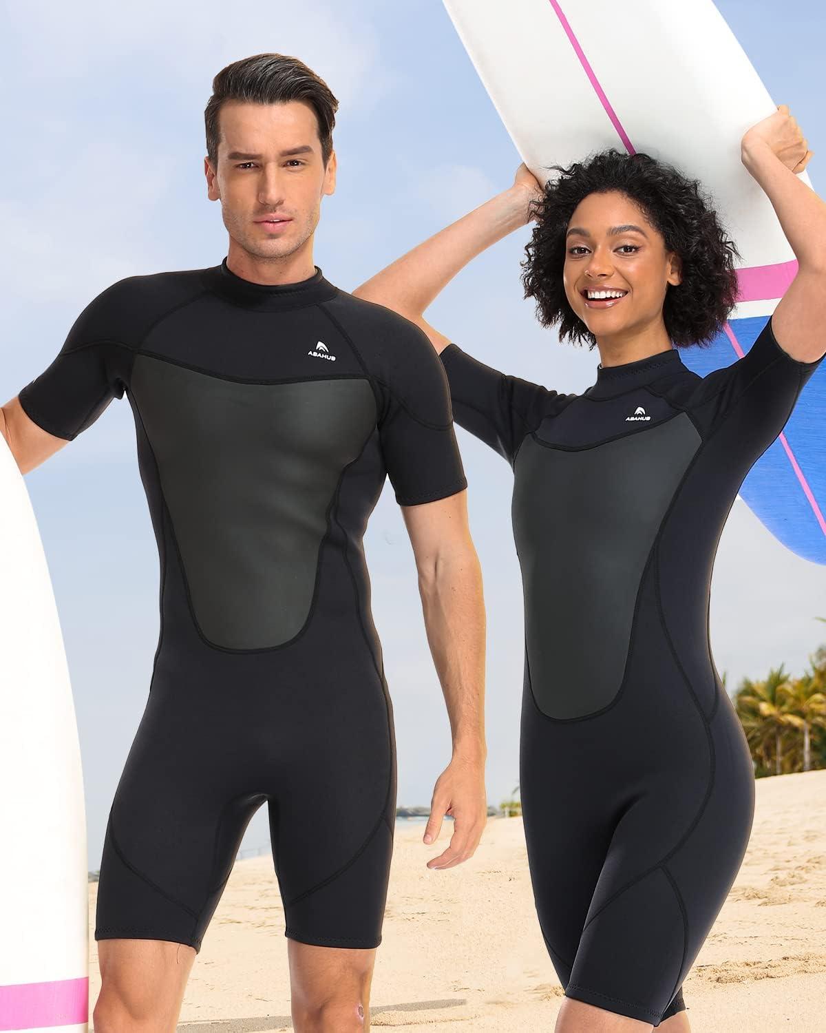 Abahub 2/3mm Men and Women Shorty Wetsuits (7 Sizes), Front/Back Zip Spring  Suit for Snorkeling, Surfing, Kayaking, Scuba Diving, Short Sleeve Neoprene  Wet Suit for Water Sports Black_Men XX-Large