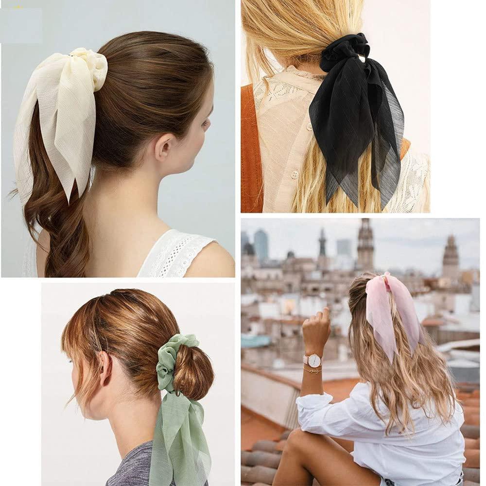 5 Pcs Satin Bowknot Hair Scrunchies Floral Hair Band Elastic Hairbands Hair  Scarf Scrunchies Ponytail Holder Hair Accessories For Women Girls