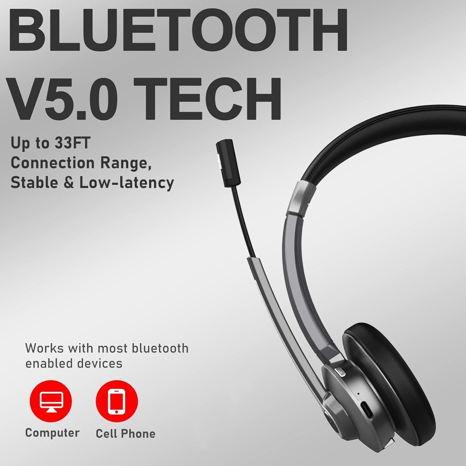 Bluetooth Headset with Microphone Wireless Headset with AI Noise