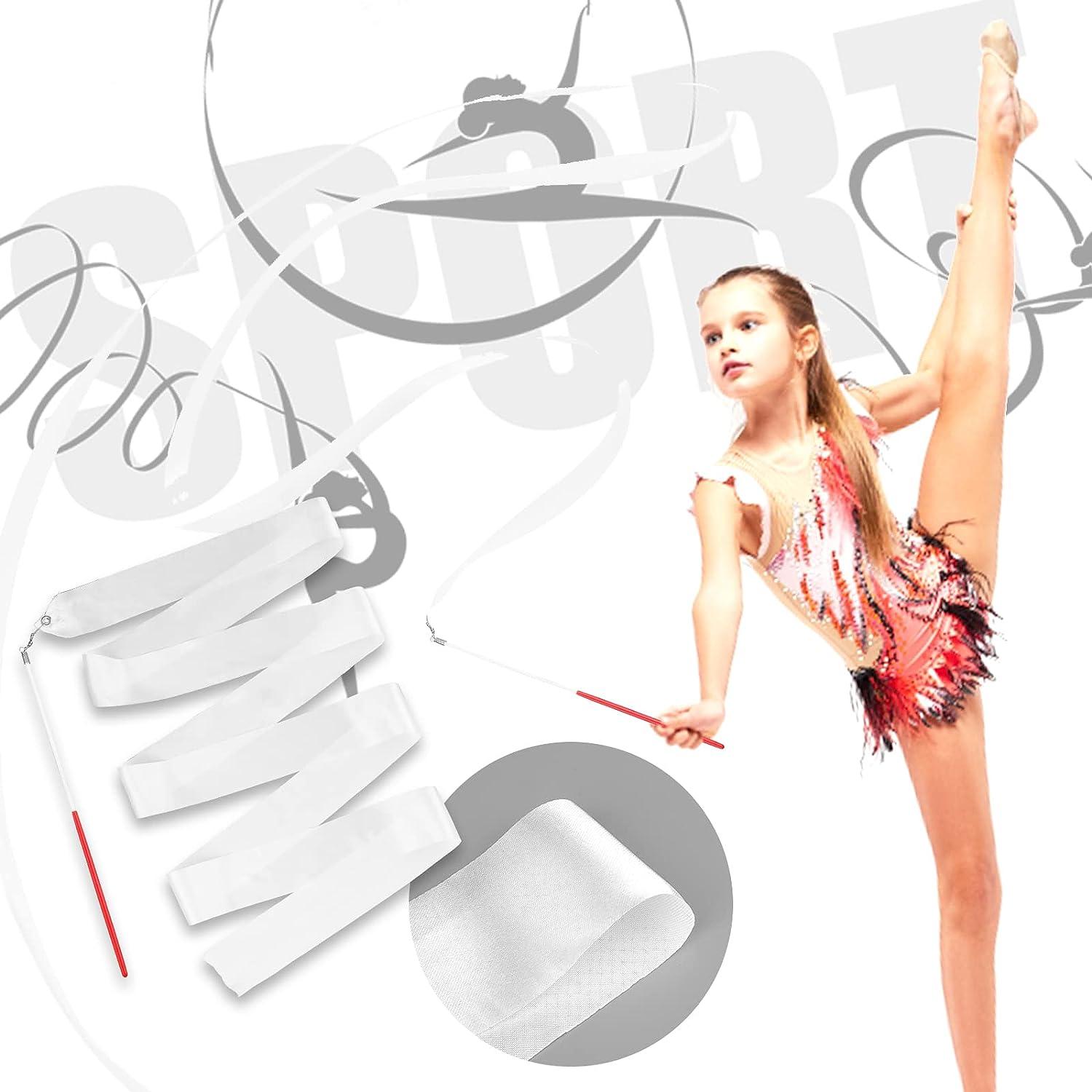 Grevosea Gymnastics Dance Ribbons, 4 Pieces Dancing Ribbon Streamers with  30cm Wand White Rhythmic Gymnastics Ribbon Gymnastics Equipment for Kids  Talent Shows Artistic Dancing (78.74inch)