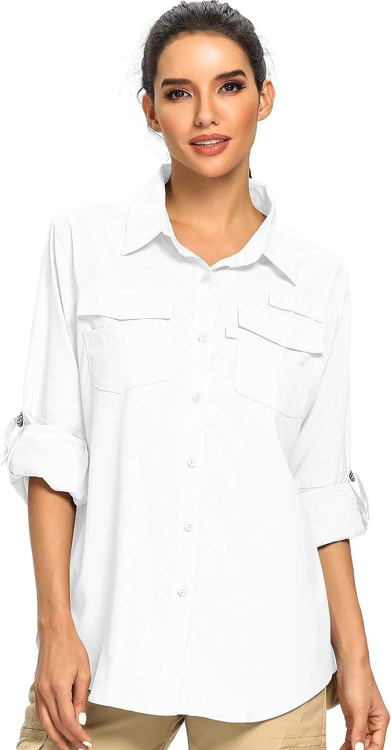 Women's UPF 50 Long Sleeve Safari Shirts,Sun Protection Quick Dry