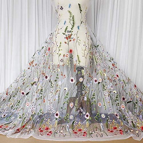 51 Width Off-white Floral Embroidery Mesh Lace Fabric with
