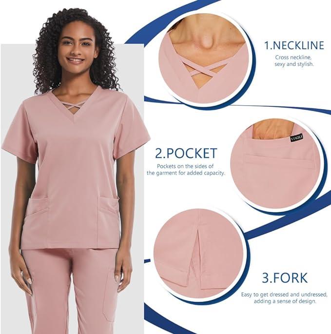 Medical Women Nursing Scrub Suit V-neck Nurse Uniform T-Shirt Tops Pants  Set New
