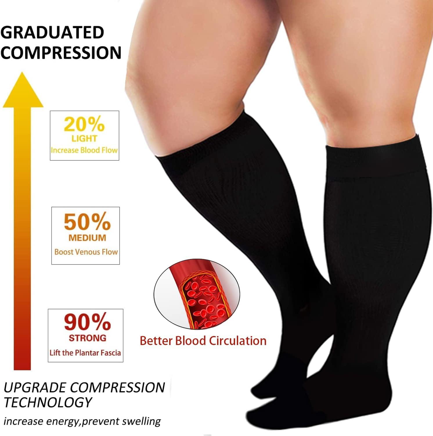 GET-FA 3 Pairs Plus Size Compression Socks for Women and Men Wide