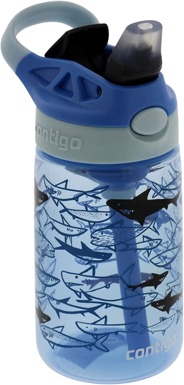 Contigo Kids Water Bottle, 14 oz with Autospout Technology Spill Proof,  Easy-Clean Lid Design Ages 3 Plus, Top Rack Dishwasher Safe Cotton Candy  Gummy Sharks 14oz Blue Sharks