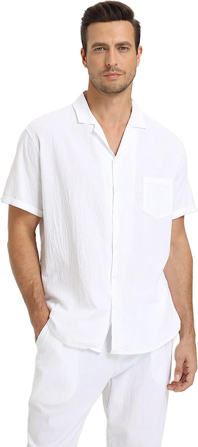 RPOVIG Linen Shirt Pants Outfits:Men's Linen Sets 2 Piece Short