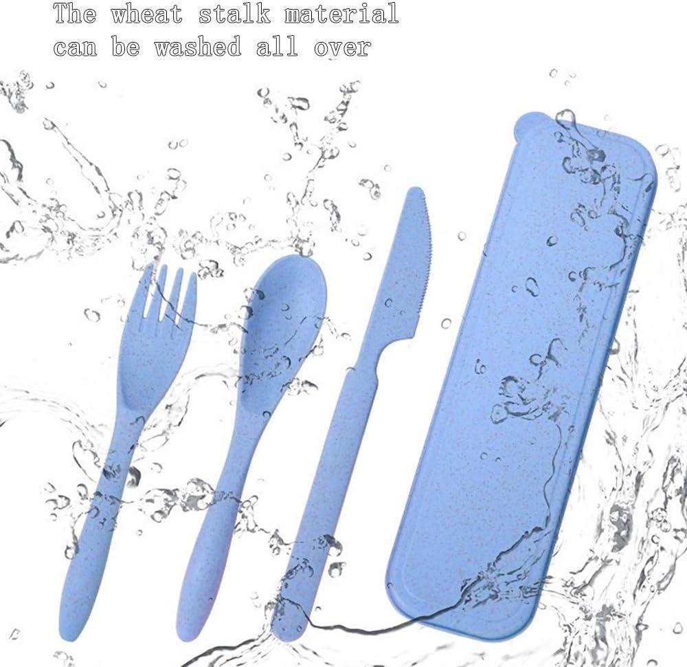 4 Sets Wheat Straw Cutlery,Portable Cutlery Spoon Knife Fork