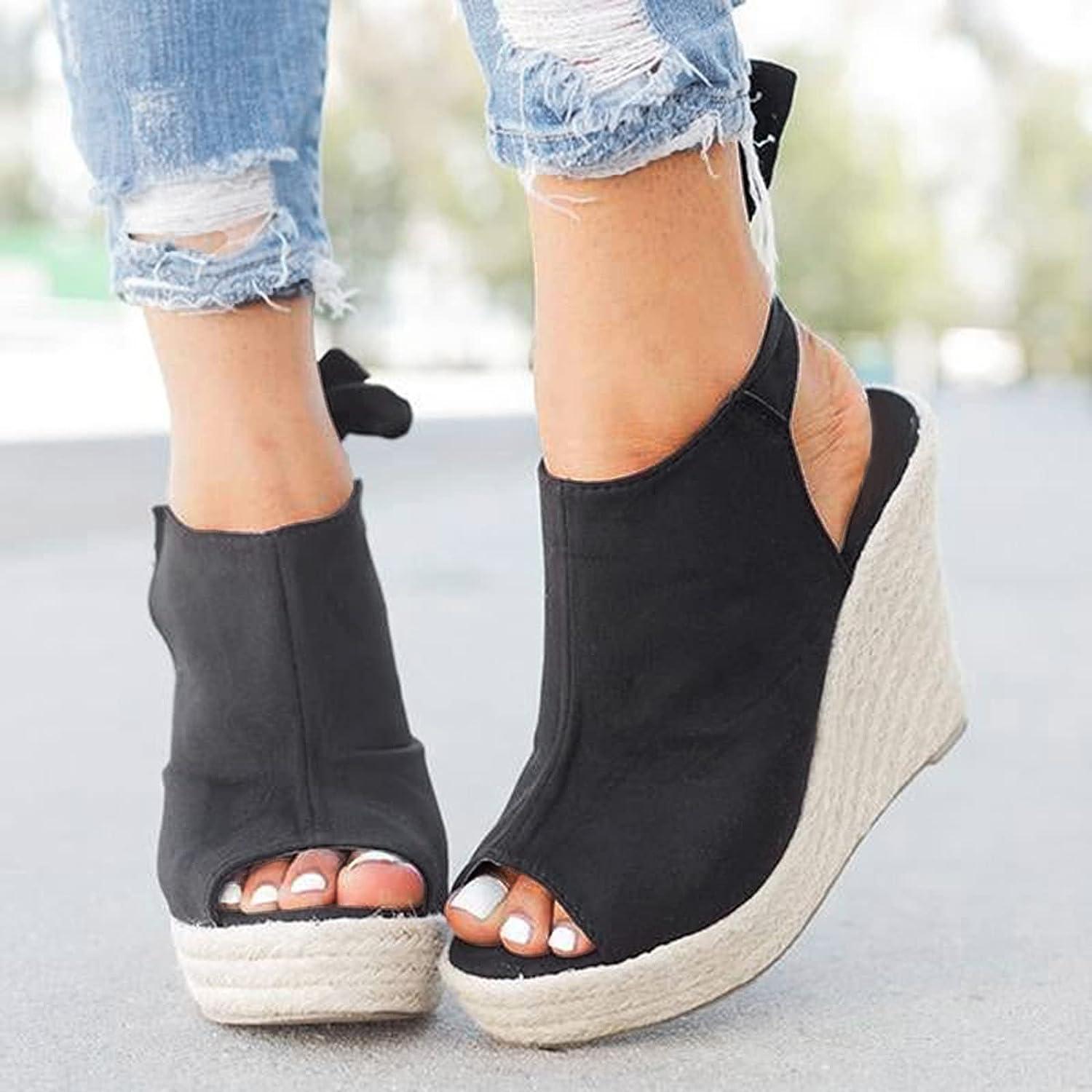 Black Fashion Sandals | Comfortable and Stylish Block Wedge Closed Heels |  For Casual Wear &