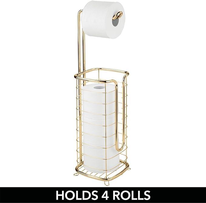 mDesign Metal Toilet Paper Stand Holder/Dispenser - Holds 4 Rolls - Soft Brass