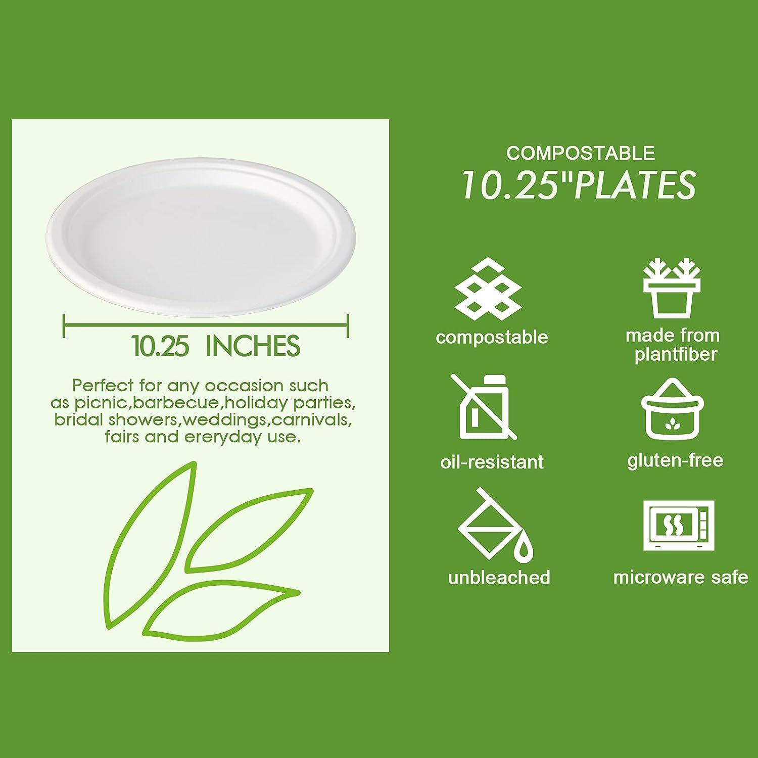 100% Compostable 6 inch Paper Plates, Heavy Duty Paper Plates, Disposable  Biodegradable Eco-friendly Sugarcane Bagasse Plates for Party Dinner  Birthday(White) 
