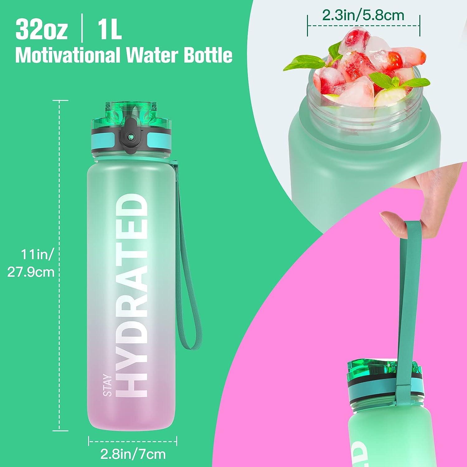 Motivational Water Bottle BPA Free 1L/32oz Jug with Straw and Time
