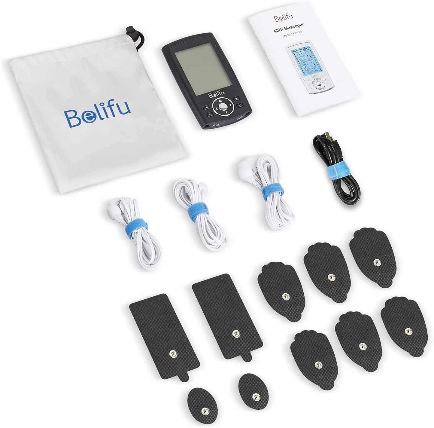 Belifu 4 Independent Channel TENS EMS Unit, 24 Modes,30 Level Intensity  Muscle Stimulator Machine, Rechargeable Electric Pulse Massager with 10  Pads&5