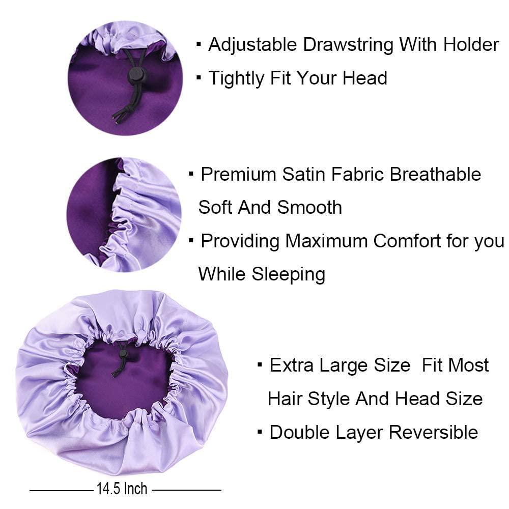 Purple - XL - Extra Long--ADJUSTABLE DRAWSTRING Satin Lined Cap – Satin Life