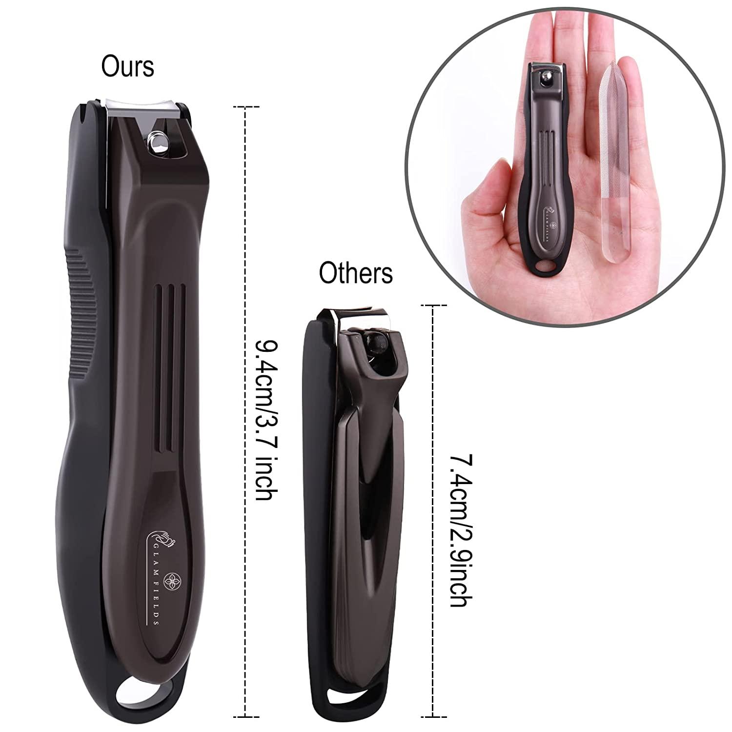 SHZG Large Nail Clipper with Catcher, No Mess Anti Splash Fingernail  Toenail Clipper, Sharp and Heavy Duty Nail Cutter for Men and Women (Black)