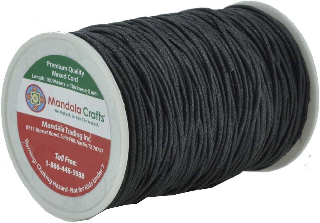Mandala Crafts Black 1mm Waxed Cord for Jewelry Making - 109 Yds