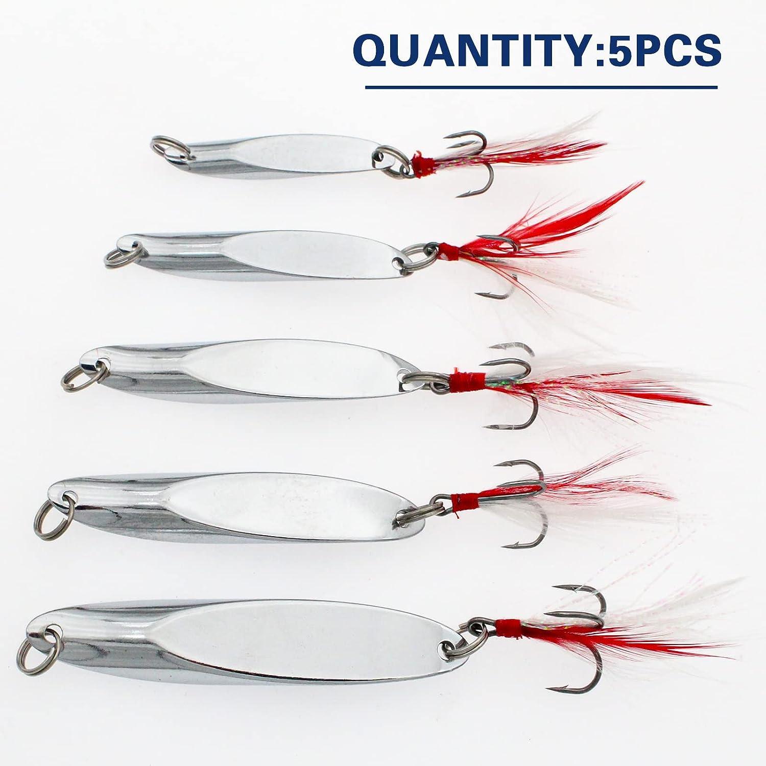 10/20 Pieces 22g Fishing Lures Spoons Saltwater Treble Feather Hooks Hard  Metal Spinner Baits Casting Spoon Silvery for Salmon Bass