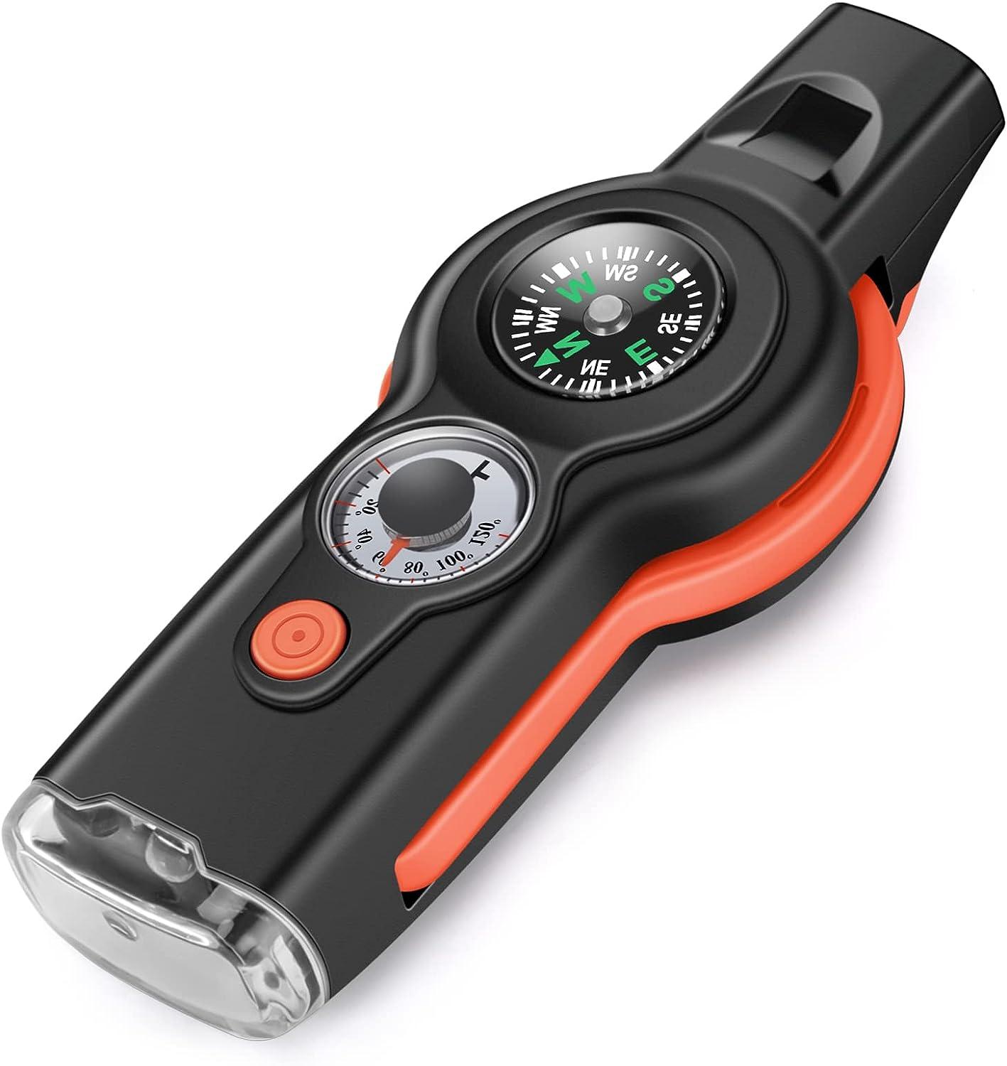7 in 1 Emergency Survival Camping Hiking Whistle Compass Thermometer LED