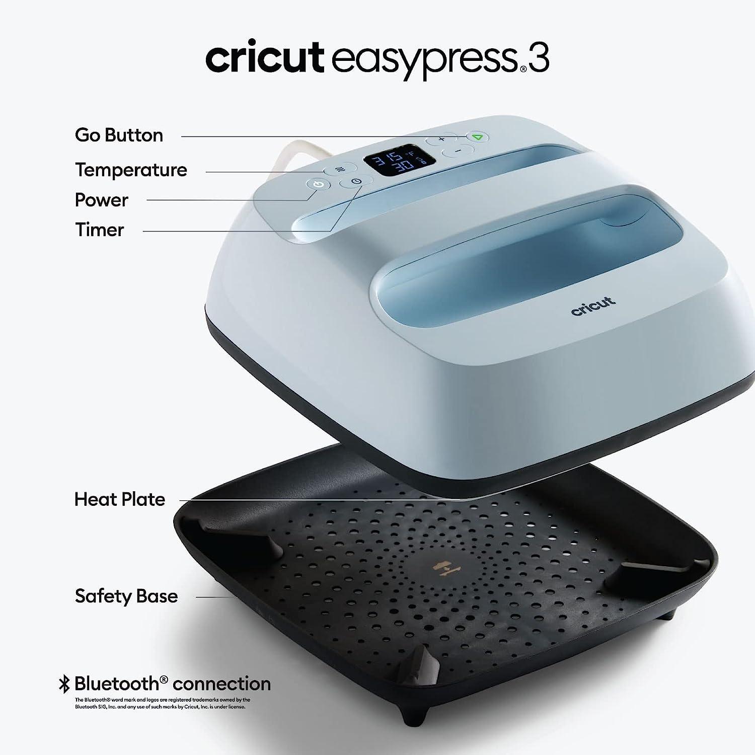 Cricut EasyPress 3 Smart Heat Press Machine with Built-In Bluetooth for  T-shirts Pillows Tote Bags & More Advanced Ceramic-Coated Heat Plate with  Precise Temperature Control (9 in x 9 in)