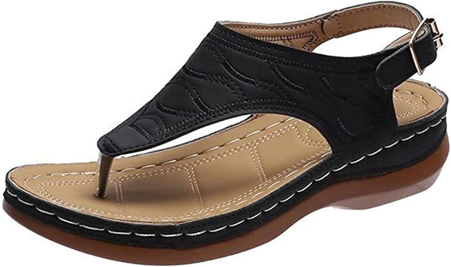 Lausiuoe Sandals Women Dressy Summer Flat Arch Support Wide Width  Orthopedic Slide Casual Walking Orthotic Flip Flops 8 Black
