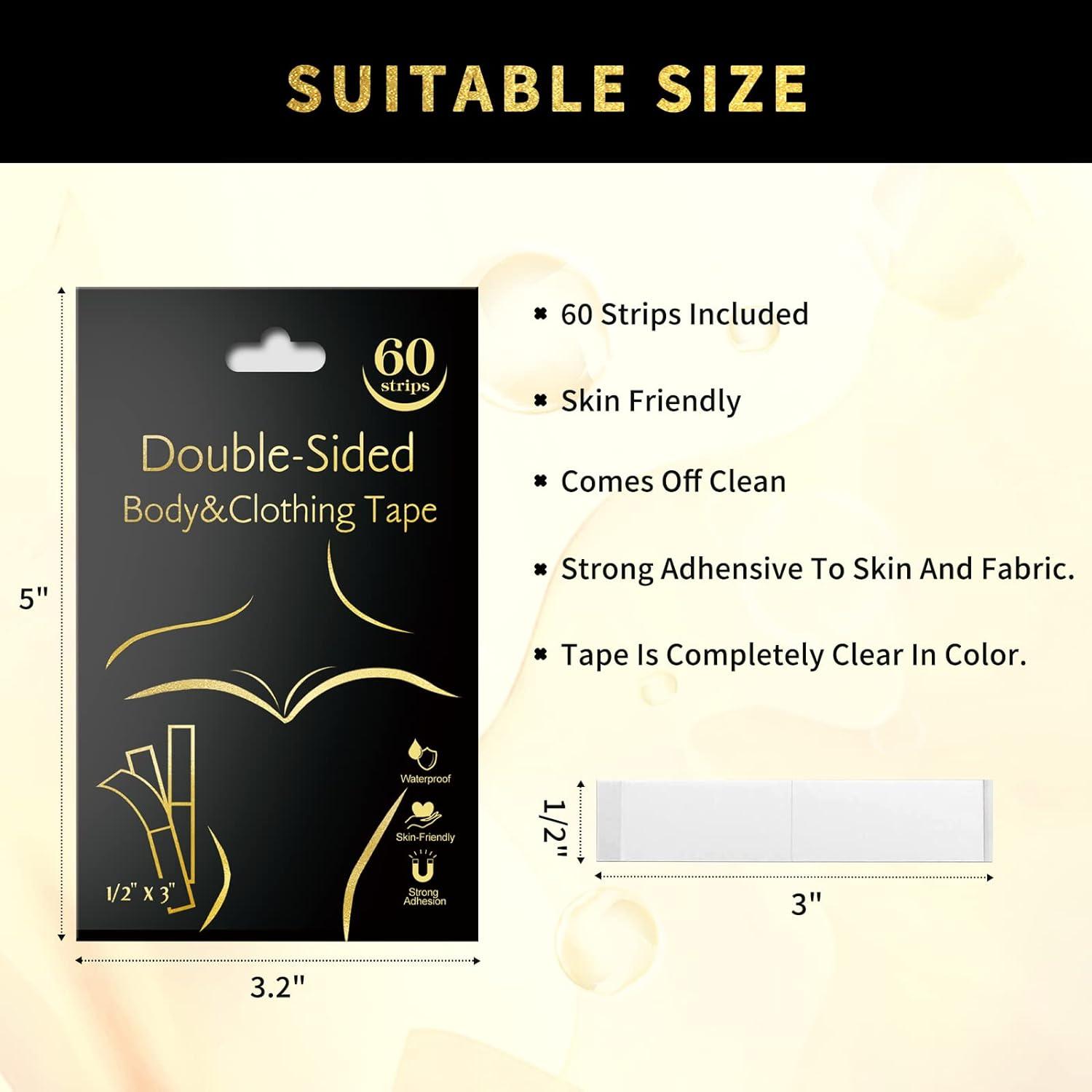 60-Strips Fashion Tape Double Sided, Double Sided Tape for Clothes to Skin,  Dress Tape Fabric to Skin for Women Clothing and Body, Adhesive, Invisible
