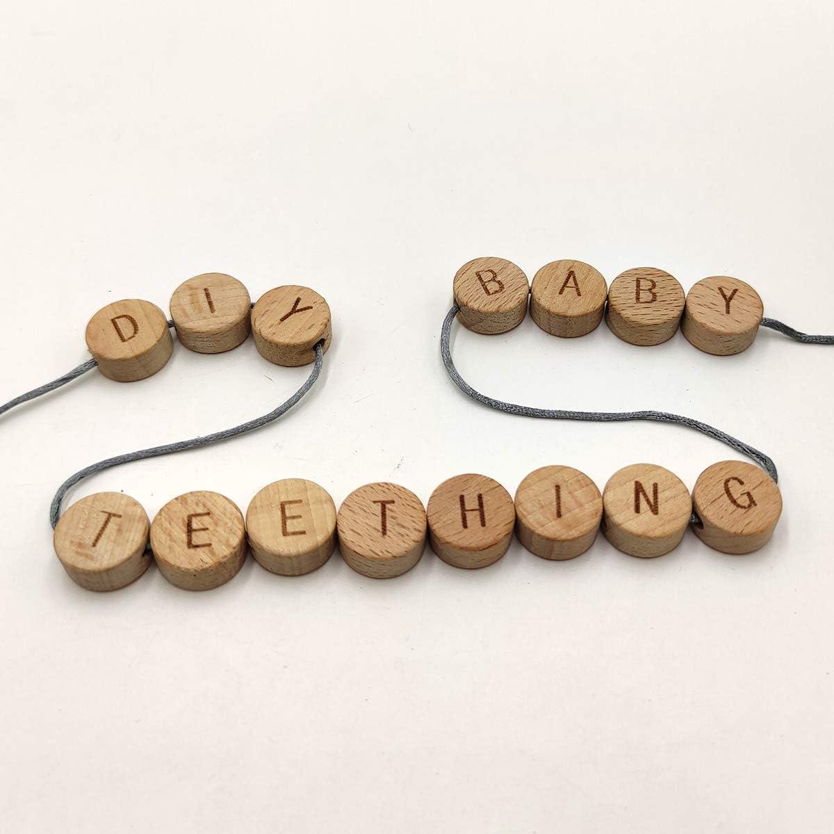 104pcs Oblate Wooden Alphabet Beads Chewable and Safe Letter Loose Beads  Unfinished Beech Round Wood chip DIY Teething Accessories for Craft Jewelry  Making (Letter Beads 104pcs)