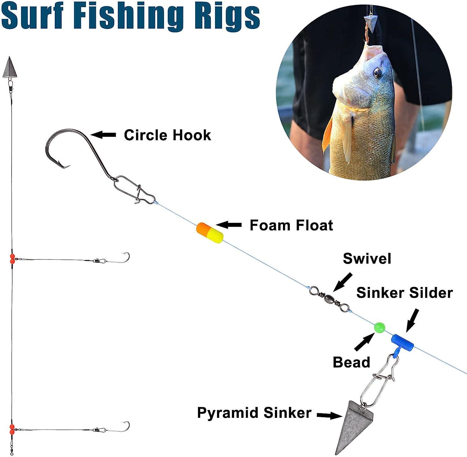 Surf Fishing Tackle Kit Ocean Saltwater Fishing Lures Surf Fishing Gear  Fish Finder Rigs Pompano Rig Pyramid Sinker Weight Fishing Hooks Swivels  Various Accessories