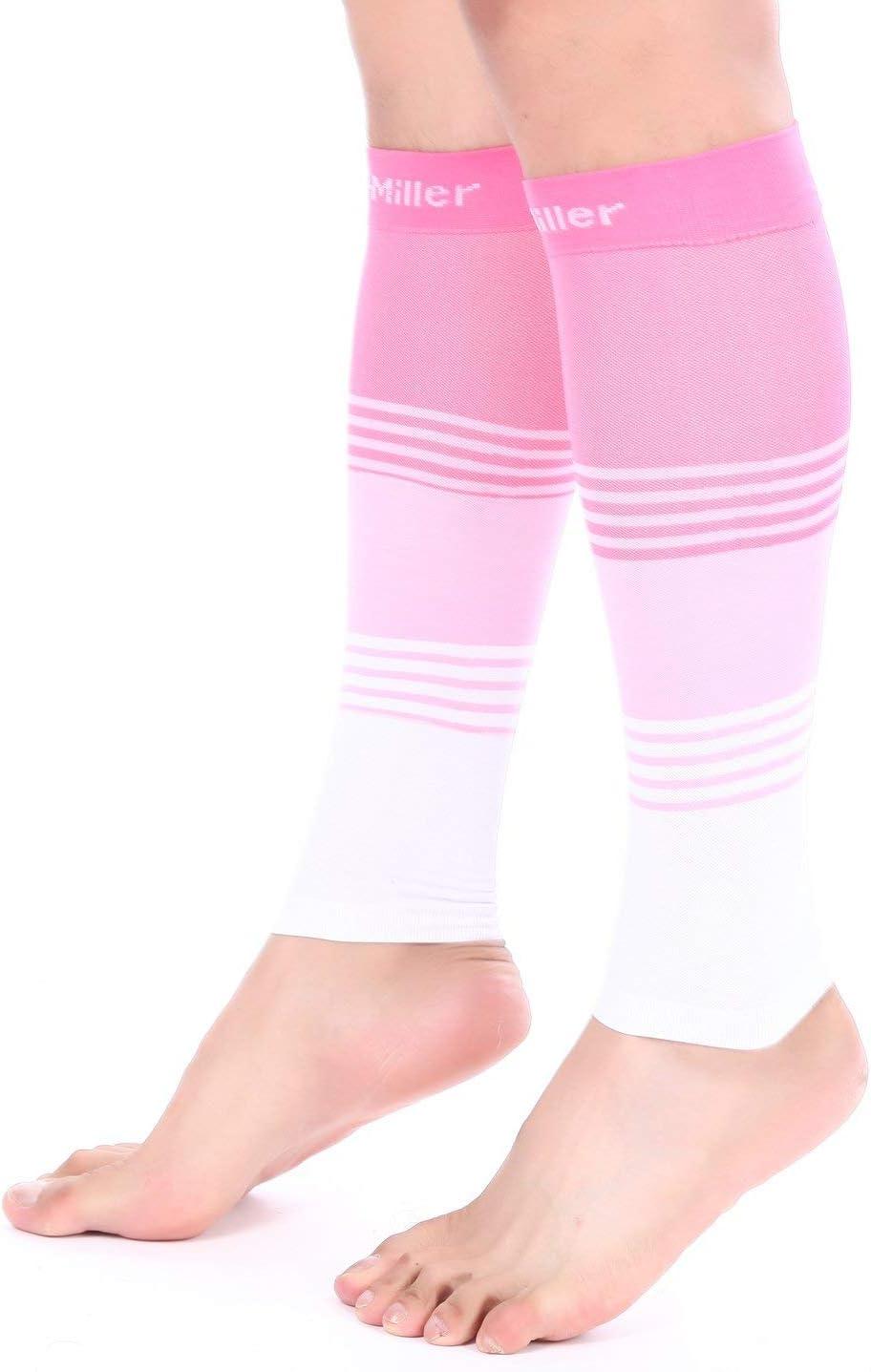 Doc Miller Calf Compression Sleeve Men and Women 20-30 mmHg, Shin Splint  Compression Sleeve, Medical Grade Socks for Varicose Veins and Maternity 1  Pair Large Pink Pink White Calf Sleeve Pink.Pink.White Large