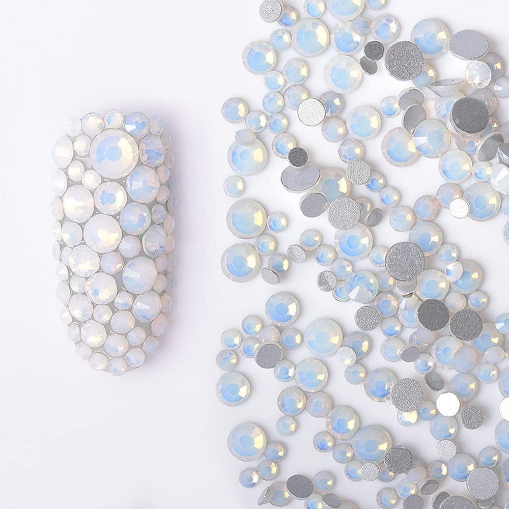 1Box Flatback Glass Nails Rhinestones Mixed Sizes White + AB Color Glitter Crystals  Gems For Nails 3D Nail Art Decorations Parts