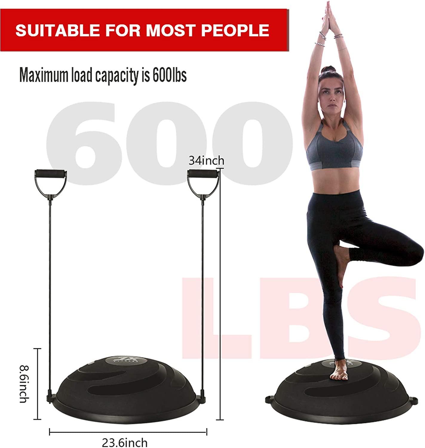  JX FITNESS 58cm Balance Half Ball Trainer, Stability Exercise  Yoga Half Ball with Resistance Bands & Pump - Improve Core and Ab Strength  with Full Body Home Gym Workouts Or Fitness