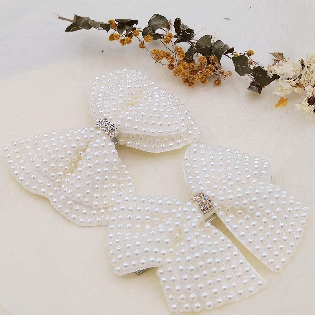 1pc White Pearl Hair Bow Clips,Pure Color Exquisite Alligator Hair  Clips,Women Hair Barrettes Accessories For Birthday Wedding Party.