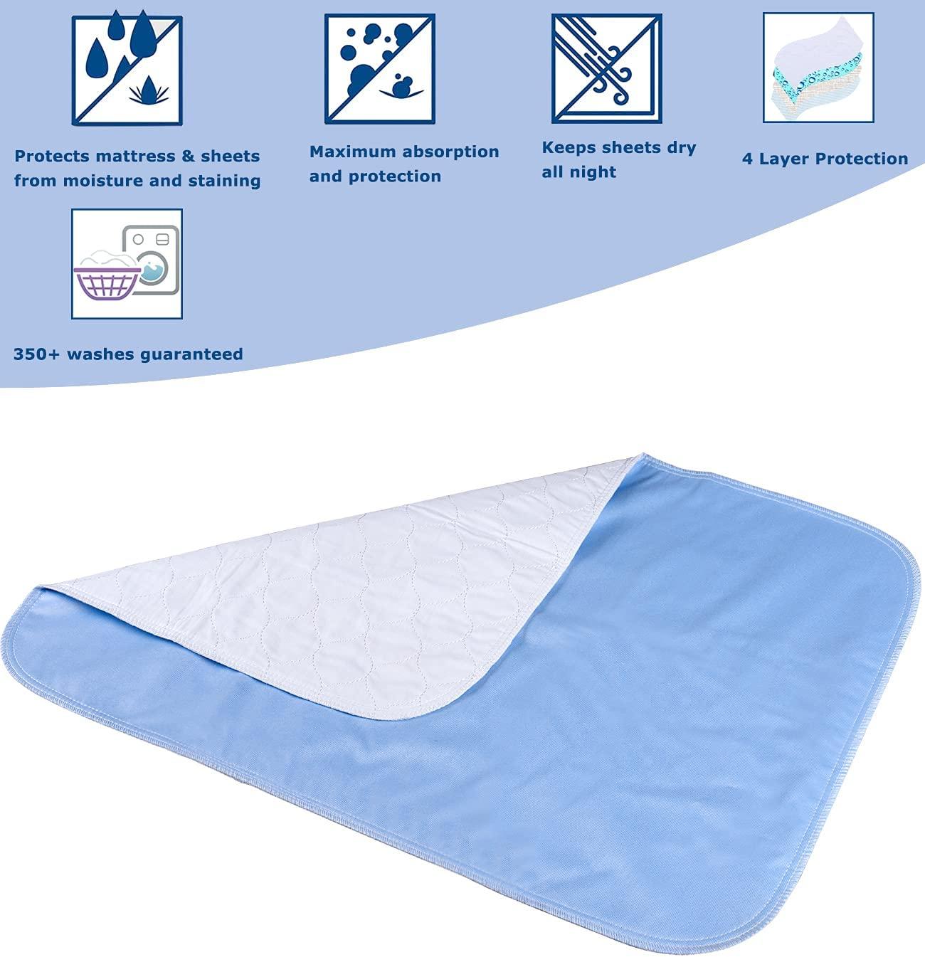 RIQINXIN Waterproof Quilted Incontinence Bed Pads 35x60in Absorbent Bed  Protector Pads Non-Slip Reusable Bed Underpads for Adults Children Elderly