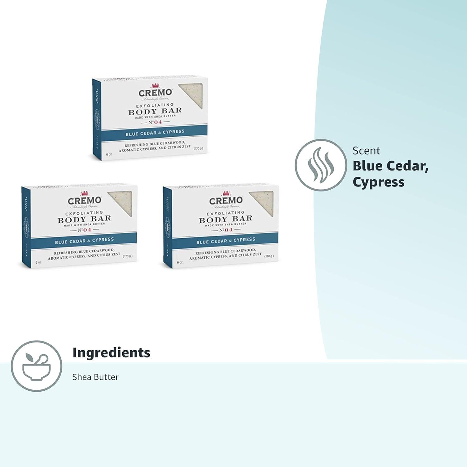  Cremo Exfoliating Body Bars Blue Cedar & Cypress - A  Combination of Lava Rock and Oat Kernel Gently Polishes While Shea Butter  Leaves Your Skin Feeling Smooth and Healthy (Pack