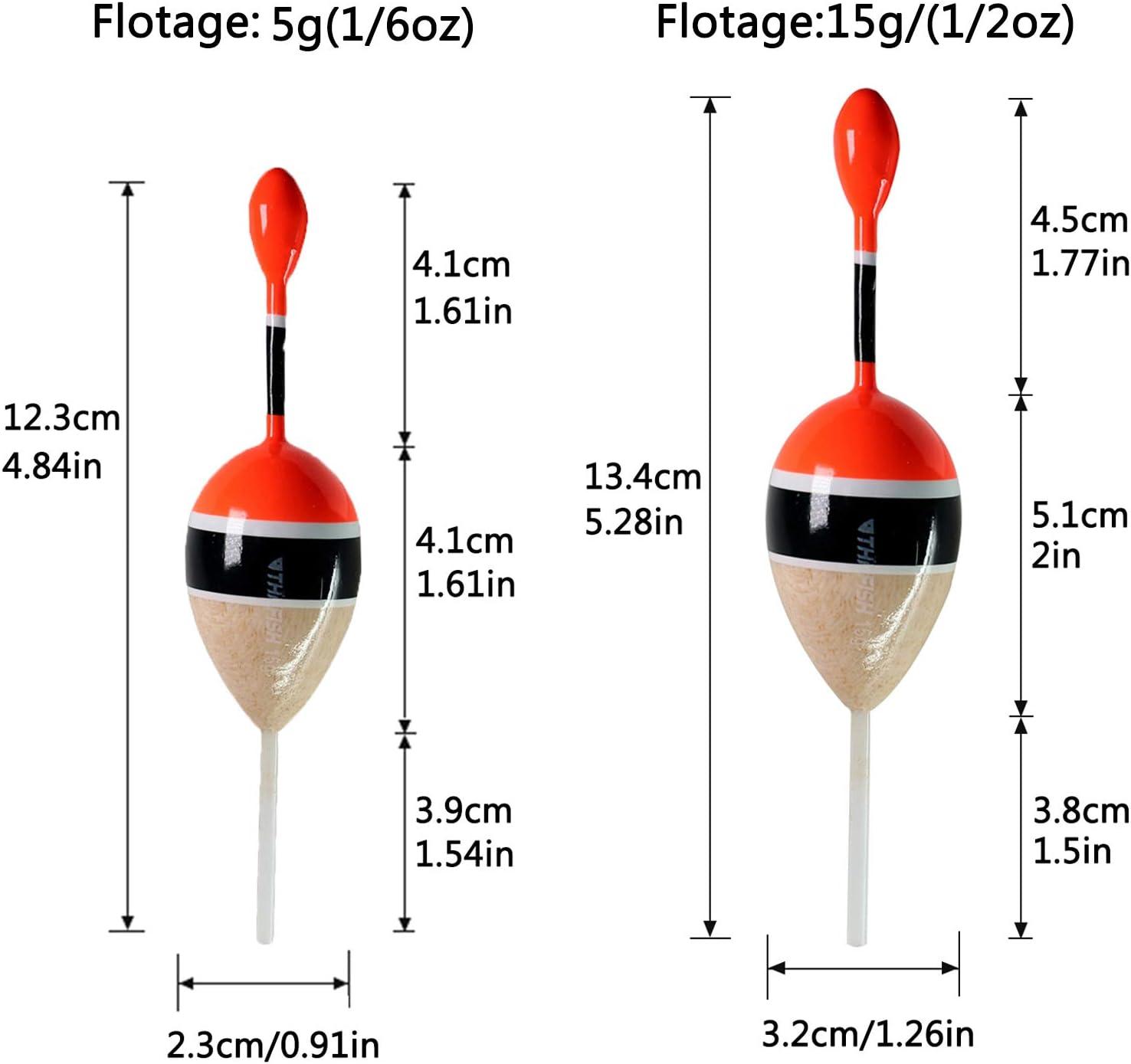 THKFISH Fishing Floats and Slip Bobbers for Balsa Crappie Floatage 3/8 Oz.  3.84 In. x 0.6 In. x 7.2 In., 5 Pieces