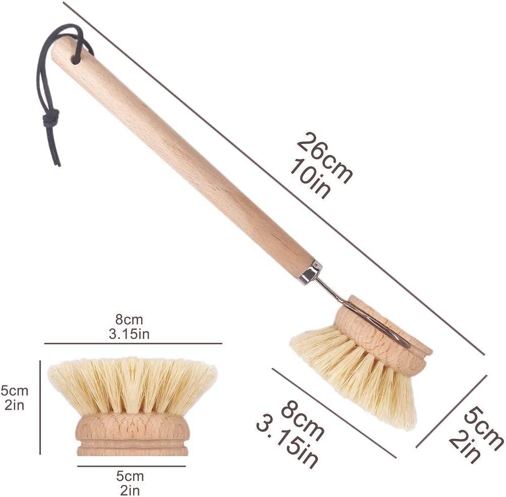 AMERWASH PLUS Classic Dish Brush Replacement Head 3 Packs, Natural Bristle  Tampico Fiber for All Purpose Cleaning, Kitchen Scrubber