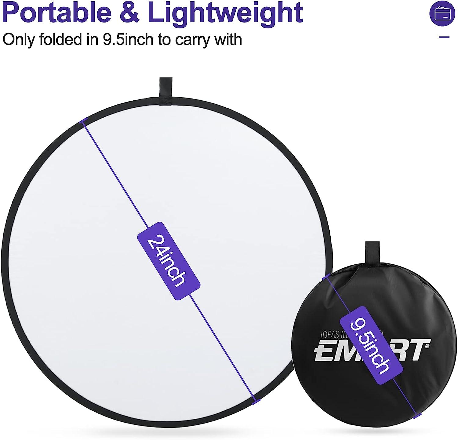 EMART 24 (60cm) Light Reflectors 5 in 1 Photo Collapsible Photography  Reflector with Bag - Portable Camera Light Reflector Photography Panel for  Studio Video-Translucent, White, Silver,Gold,Black Diameter 24
