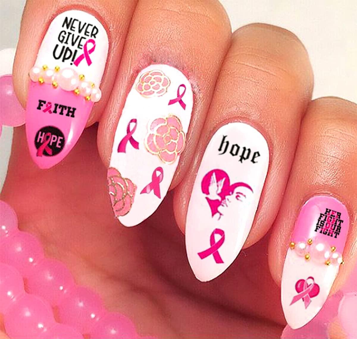 Breast Cancer Nail Art Stickers 3D Self-Adhesive Nail Decals  Pink Ribbon Nail Stickers Nail Art Supplies Heart Breast Cancer Awareness  Nail Designs for Nail Art Decoration DIY Manicure Tips 6 Sheets 