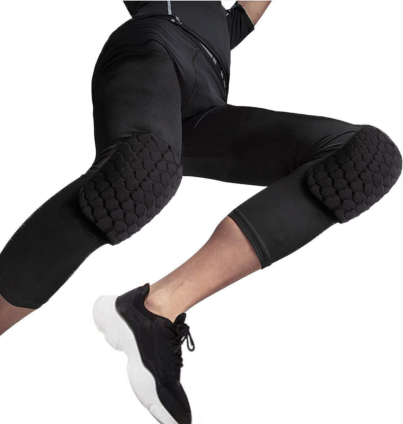 TUOY Men's Padded Pants with Knee Pad 3/4 Capri Compression Pants for  Basketball Football Baseball Adult Sizes Medium Black