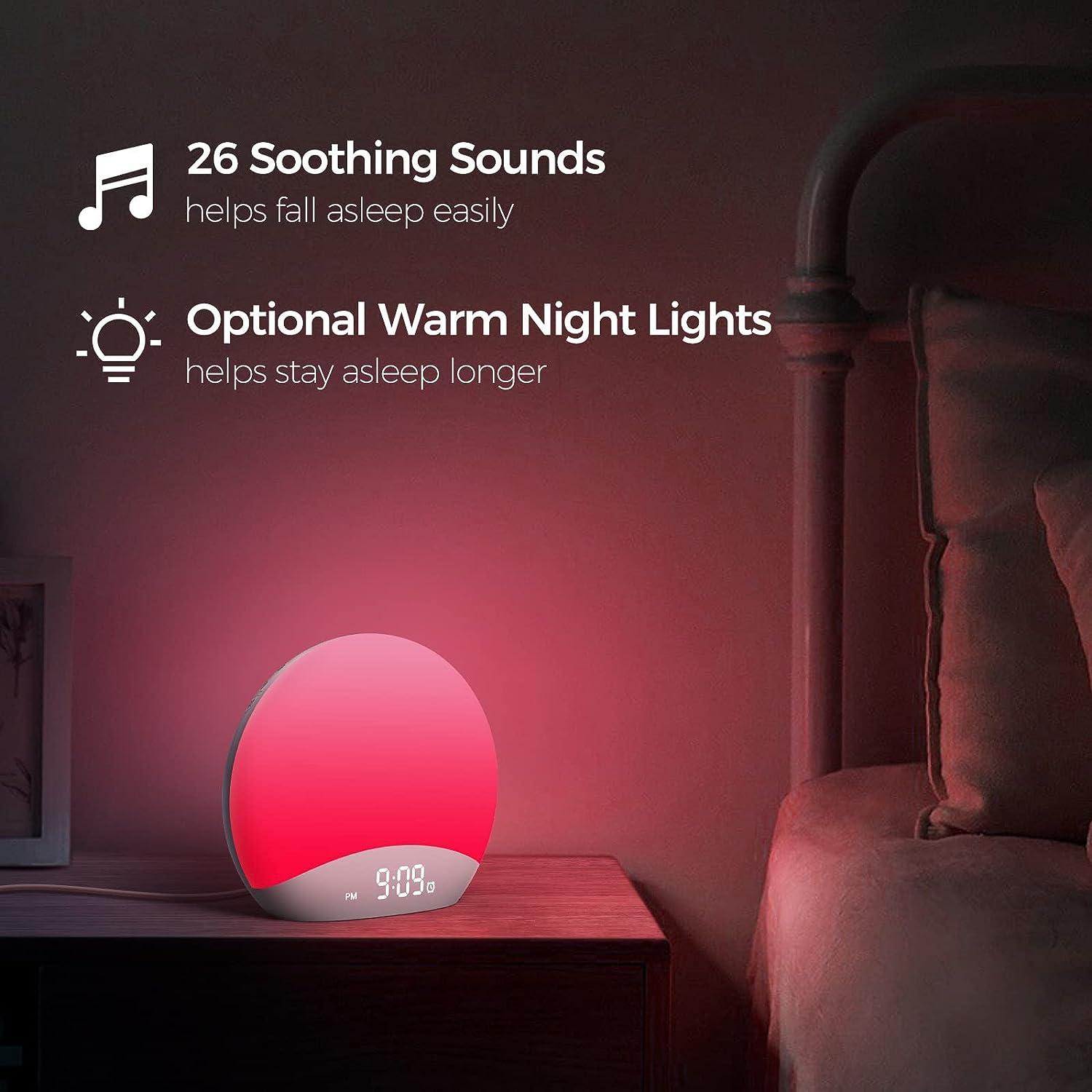 REACHER Sound Machine - Reloj despertador con luz nocturna, 26 sonidos de  sueño inspirados en la naturaleza, reloj de 0 a 100% regulable, lámpara de