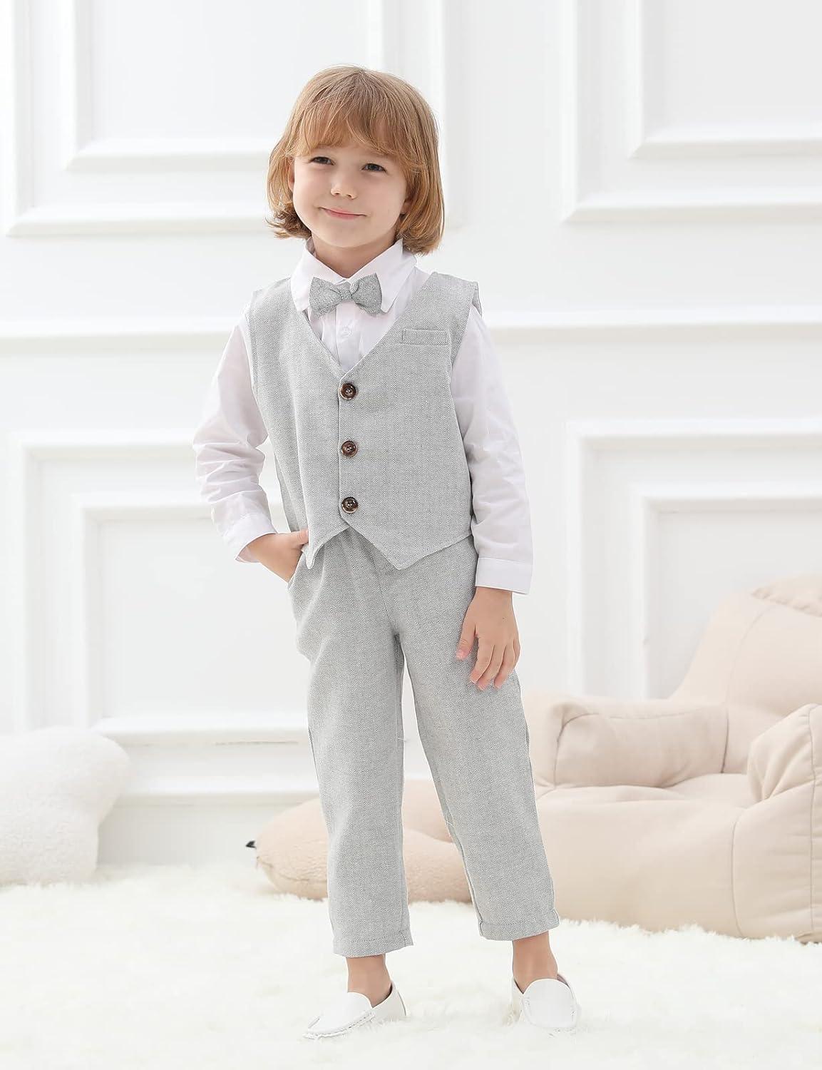 RING BEARER Tweed Herringbone LOOK Vest Bow Tie Outfit Infant Toddler Child  Sizes Thru Youth 10 