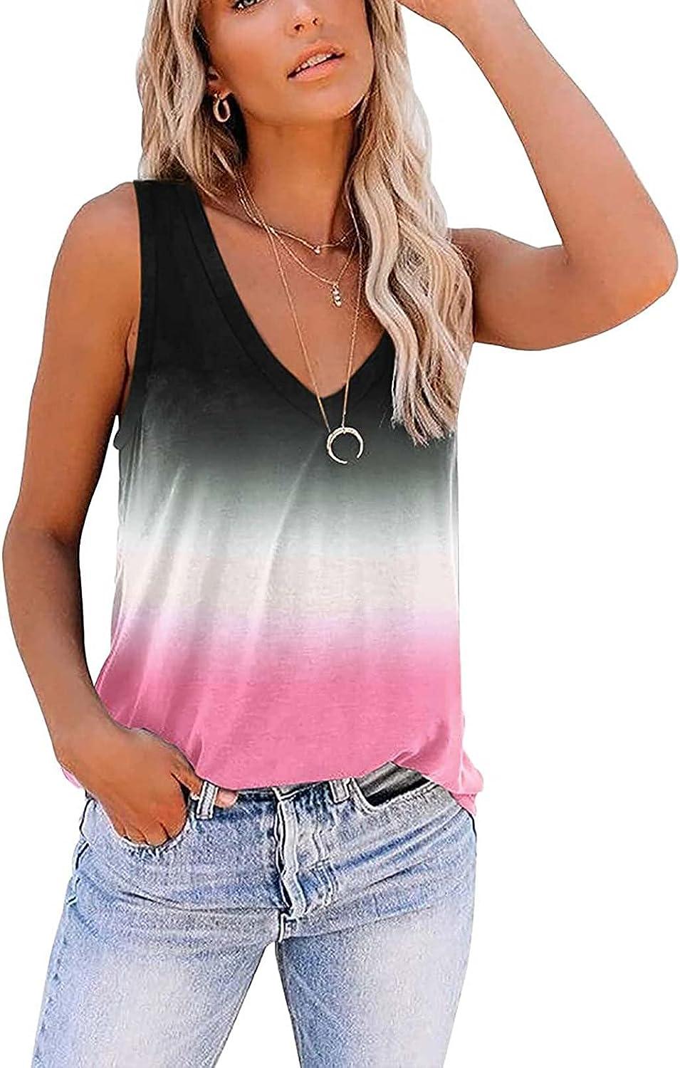 Casual Women Sleeveless Gradient Color Printed Loose Camisole