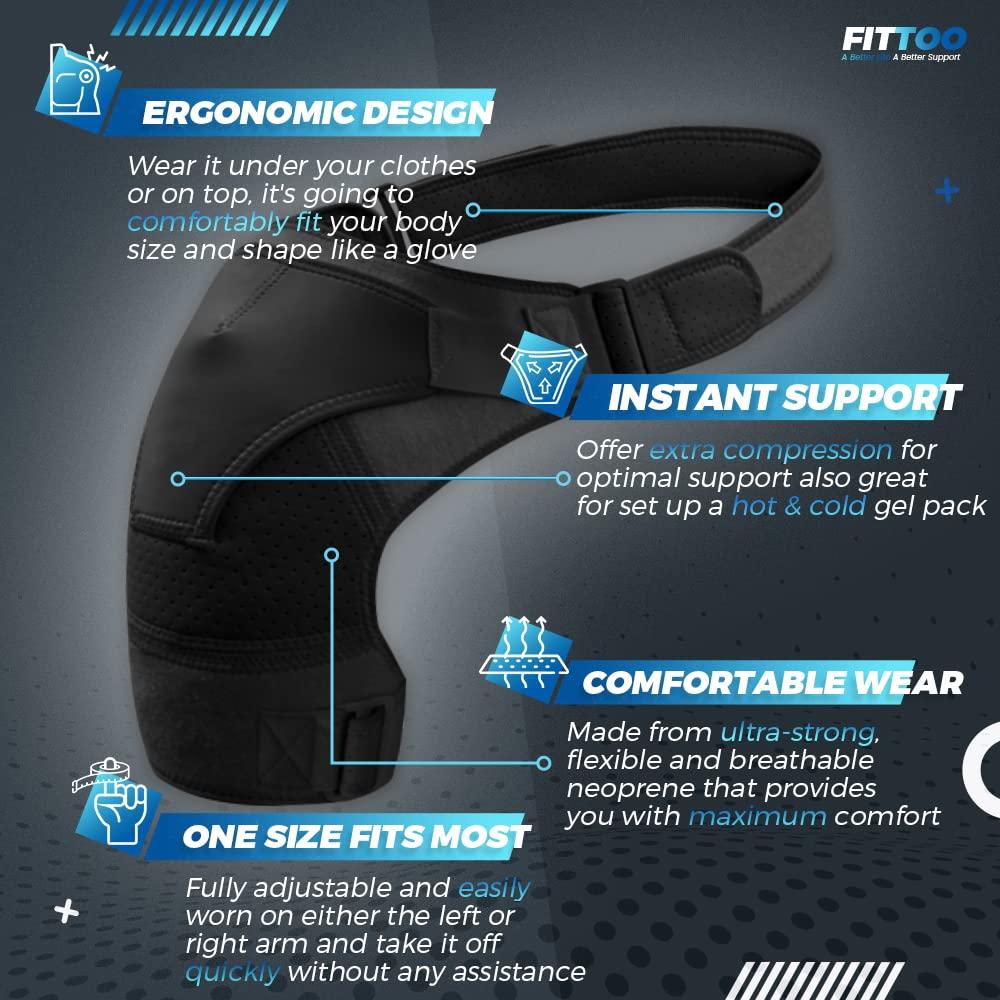 FITTOO Shoulder Support Brace Neoprene Straps Gym Sports Shoulder Brace -  Injury Recovery Muscle Relief Joint Protection - Unisex One Size Fits Both  Left or Right Shoulder Black One Size