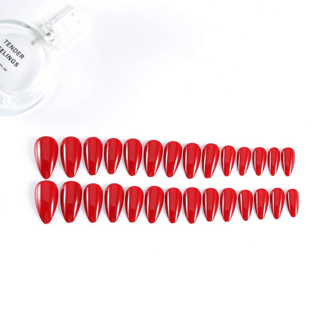 Red Press On Nails Almond Shape Fake Nails Medium Length False Nails Glossy Natural Nails Full 4675