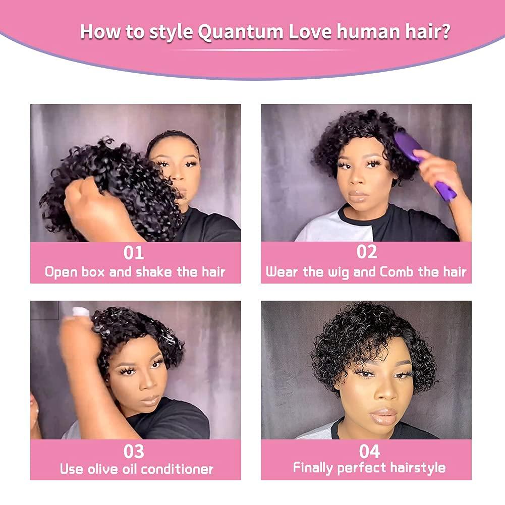 Quantum Love Human Hair Wigs Curly Wave Side Part Wig Short Bob