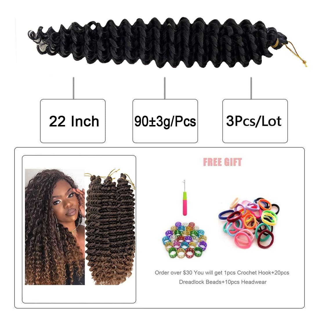 22 Inch Ocean Wave Crochet Hair 5 packs Wave Deep Twist Braiding Hair Deep  Ripple Crochet Synthetic Braids Hair Extension (22inch (pack of 5)-CA, T27)