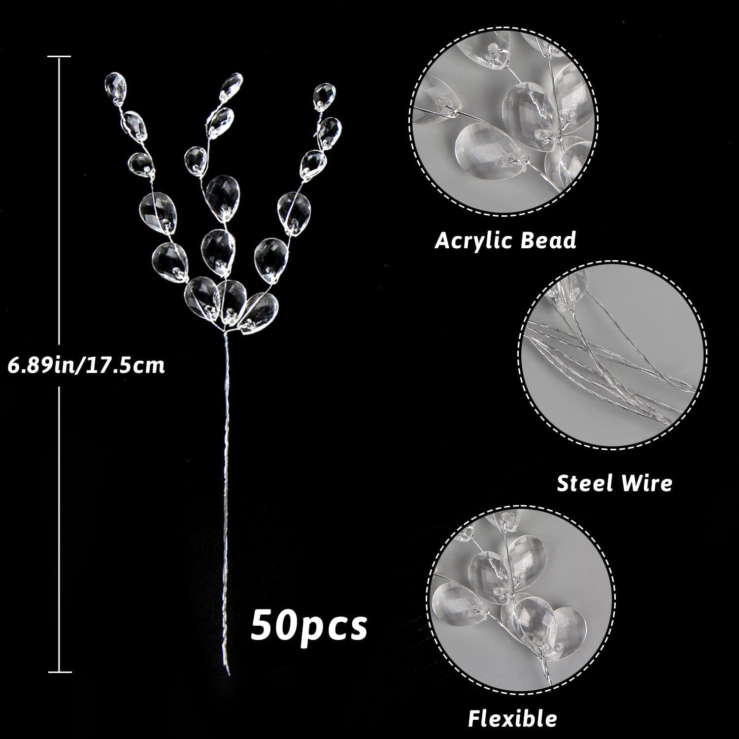 FOIMAS 50pcs Acrylic Bead Drop Stems Flower Bouquet Crystal Bud Branches  Flower Twig Pick for Wedding Home Decoration Floral Decor Craft Supply :  : Home