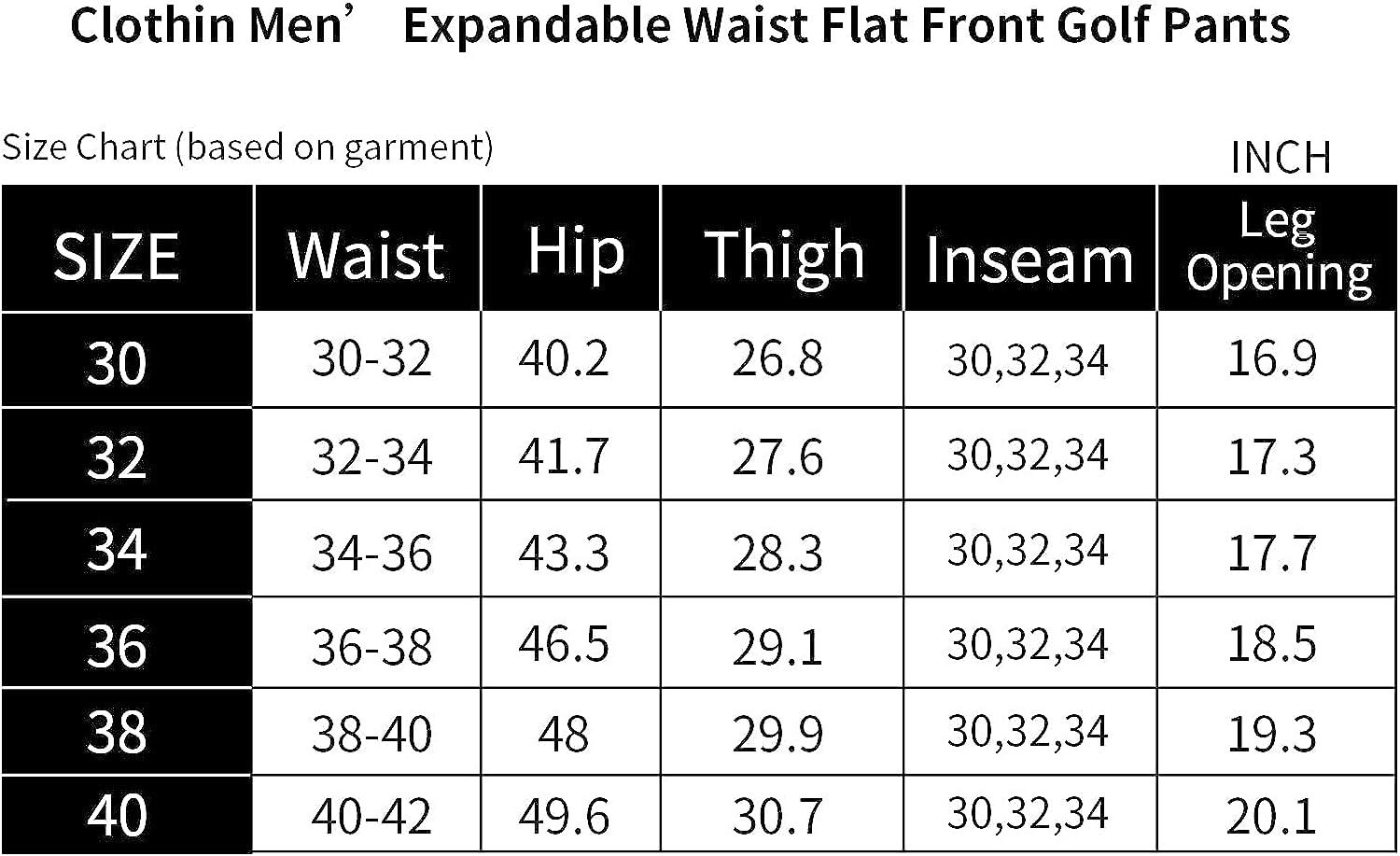 clothin Men's Expandable Waist Flat Front Golf Pants Classic Fit