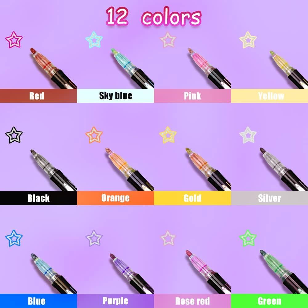 12 Color Outline Metallic Markers Double Line Pens for Art, Drawing,  Handicrafts